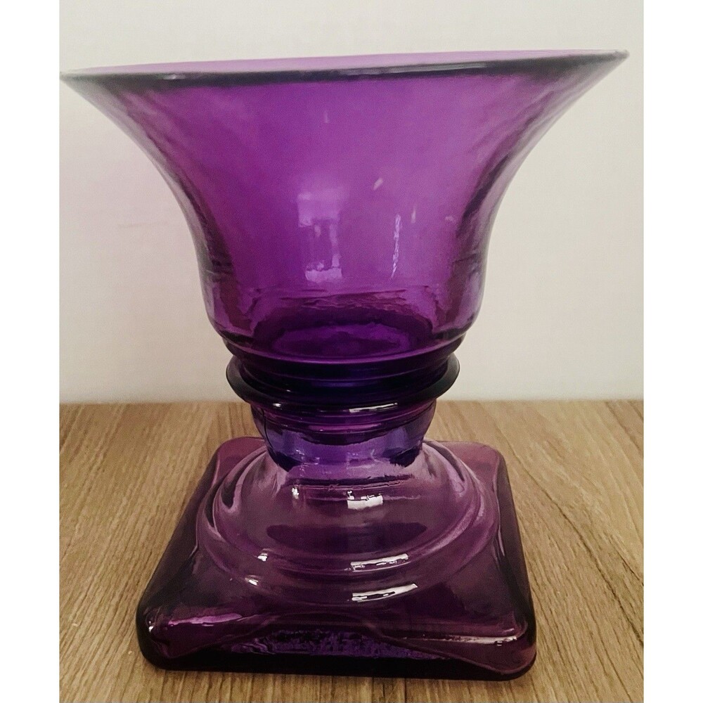 Vintage Vidrios San Miguel Amethyst Recycled Glass Pedestal Vase Compote Spain